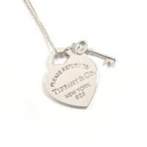 TIFFANY Co to Heart Key Pendant Necklace Sterling Silver